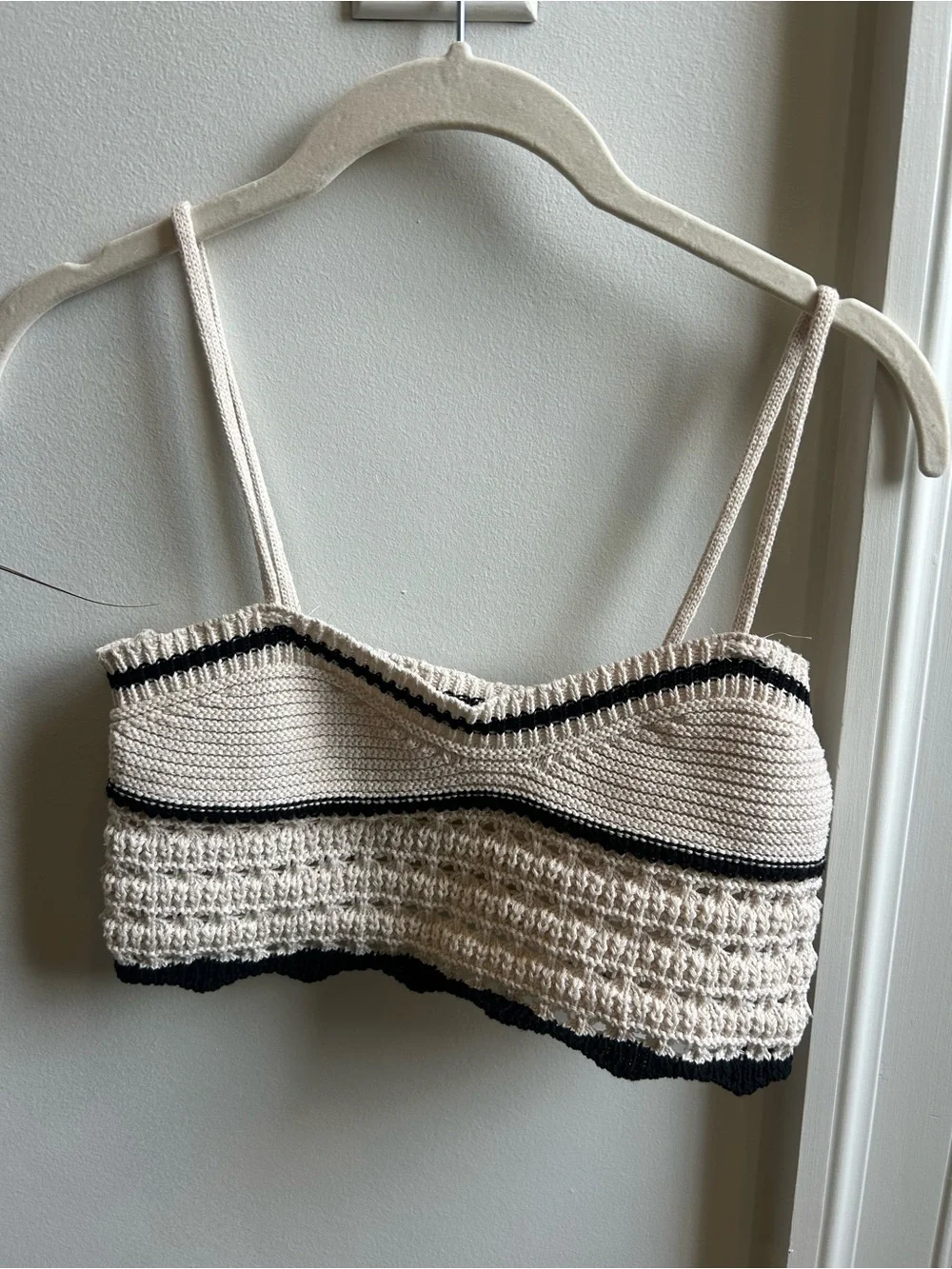 Cream Crochet Bralette with Black Trim - Picture 1 of 5